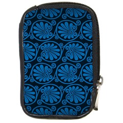 Blue Floral Pattern Floral Greek Ornaments Compact Camera Leather Case