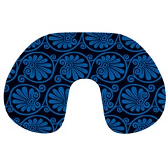 Blue Floral Pattern Floral Greek Ornaments Travel Neck Pillow by nateshop