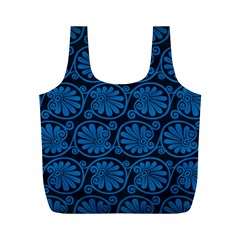 Blue Floral Pattern Floral Greek Ornaments Full Print Recycle Bag (m) by nateshop