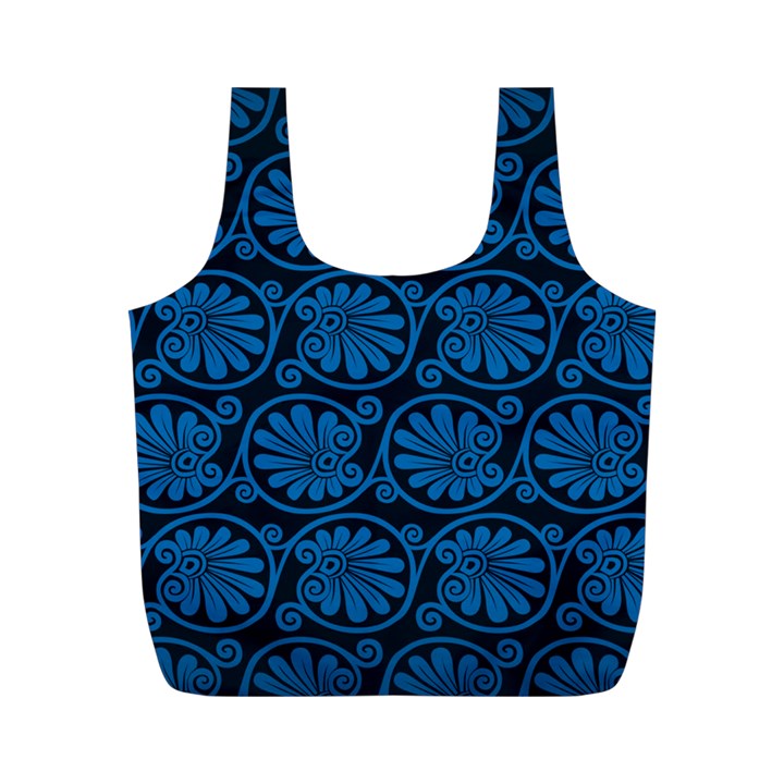 Blue Floral Pattern Floral Greek Ornaments Full Print Recycle Bag (M)