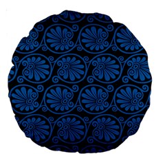 Blue Floral Pattern Floral Greek Ornaments Large 18  Premium Round Cushions by nateshop