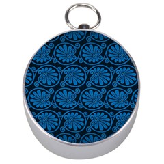 Blue Floral Pattern Floral Greek Ornaments Silver Compasses by nateshop