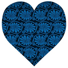 Blue Floral Pattern Floral Greek Ornaments Wooden Puzzle Heart by nateshop