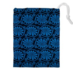 Blue Floral Pattern Floral Greek Ornaments Drawstring Pouch (5xl)