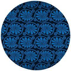 Blue Floral Pattern Floral Greek Ornaments Wooden Puzzle Round by nateshop