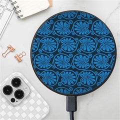 Blue Floral Pattern Floral Greek Ornaments Wireless Fast Charger(black) by nateshop