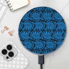 Blue Floral Pattern Floral Greek Ornaments Wireless Fast Charger(white) by nateshop