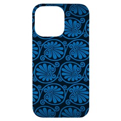 Blue Floral Pattern Floral Greek Ornaments Iphone 14 Pro Max Black Uv Print Case by nateshop