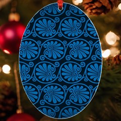 Blue Floral Pattern Floral Greek Ornaments Uv Print Acrylic Ornament Oval by nateshop