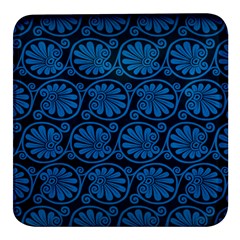 Blue Floral Pattern Floral Greek Ornaments Square Glass Fridge Magnet (4 Pack) by nateshop