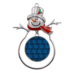 Blue Floral Pattern Floral Greek Ornaments Metal Snowman Ornament