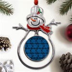 Blue Floral Pattern Floral Greek Ornaments Metal Snowman Ornament Front