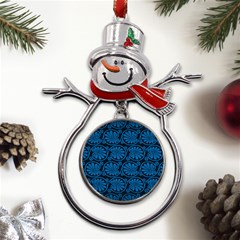 Blue Floral Pattern Floral Greek Ornaments Metal Snowman Ornament