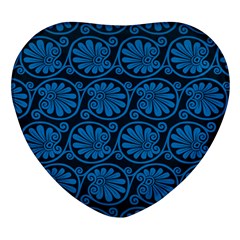 Blue Floral Pattern Floral Greek Ornaments Heart Glass Fridge Magnet (4 Pack) by nateshop