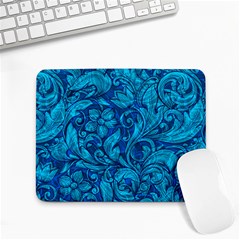 Blue Floral Pattern Texture, Floral Ornaments Texture Small Mousepad by nateshop