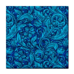 Blue Floral Pattern Texture, Floral Ornaments Texture Tile Coaster by nateshop