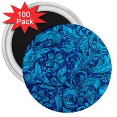 Blue Floral Pattern Texture, Floral Ornaments Texture 3  Magnets (100 Pack) by nateshop