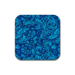 Blue Floral Pattern Texture, Floral Ornaments Texture Rubber Coaster (square) by nateshop