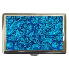 Blue Floral Pattern Texture, Floral Ornaments Texture Cigarette Money Case by nateshop