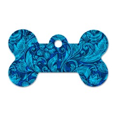 Blue Floral Pattern Texture, Floral Ornaments Texture Dog Tag Bone (two Sides) by nateshop