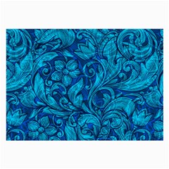 Blue Floral Pattern Texture, Floral Ornaments Texture Large Glasses Cloth by nateshop