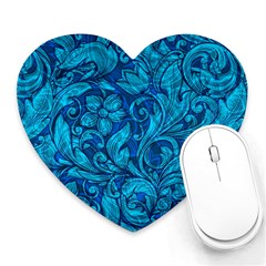 Blue Floral Pattern Texture, Floral Ornaments Texture Heart Mousepad by nateshop