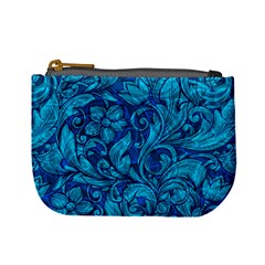 Blue Floral Pattern Texture, Floral Ornaments Texture Mini Coin Purse by nateshop