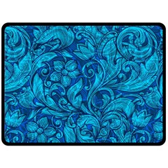 Blue Floral Pattern Texture, Floral Ornaments Texture Fleece Blanket (large) by nateshop