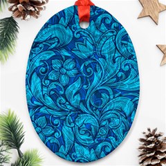 Blue Floral Pattern Texture, Floral Ornaments Texture Ornament (oval) by nateshop