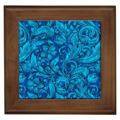 Blue Floral Pattern Texture, Floral Ornaments Texture Framed Tile by nateshop