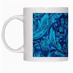 Blue Floral Pattern Texture, Floral Ornaments Texture White Mug by nateshop