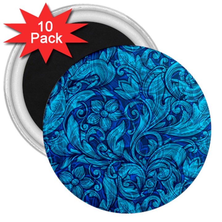 Blue Floral Pattern Texture, Floral Ornaments Texture 3  Magnets (10 pack) 