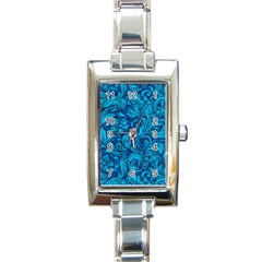 Blue Floral Pattern Texture, Floral Ornaments Texture Rectangle Italian Charm Watch by nateshop