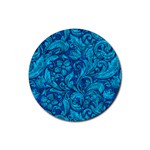 Blue Floral Pattern Texture, Floral Ornaments Texture Rubber Round Coaster (4 pack) Front