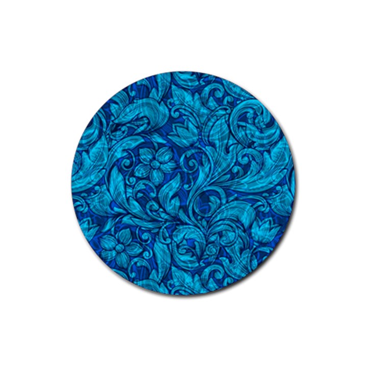 Blue Floral Pattern Texture, Floral Ornaments Texture Rubber Round Coaster (4 pack)