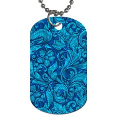 Blue Floral Pattern Texture, Floral Ornaments Texture Dog Tag (one Side) by nateshop