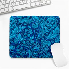 Blue Floral Pattern Texture, Floral Ornaments Texture Large Mousepad by nateshop