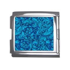 Blue Floral Pattern Texture, Floral Ornaments Texture Mega Link Italian Charm (18mm) by nateshop