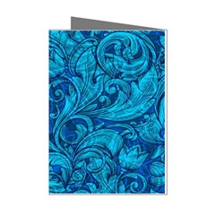 Blue Floral Pattern Texture, Floral Ornaments Texture Mini Greeting Cards (pkg Of 8) by nateshop