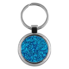 Blue Floral Pattern Texture, Floral Ornaments Texture Key Chain (round) by nateshop