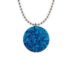 Blue Floral Pattern Texture, Floral Ornaments Texture 1  Button Necklace by nateshop