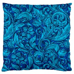 Blue Floral Pattern Texture, Floral Ornaments Texture Large Premium Plush Fleece Cushion Case (two Sides) by nateshop