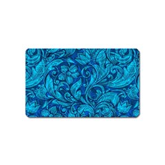 Blue Floral Pattern Texture, Floral Ornaments Texture Magnet (name Card) by nateshop