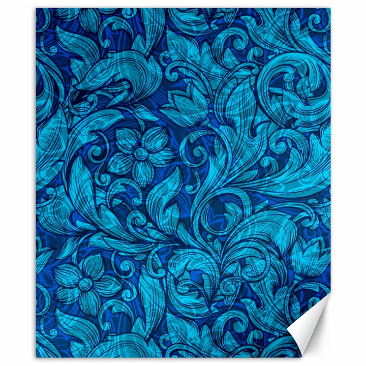 Blue Floral Pattern Texture, Floral Ornaments Texture Canvas 8  x 10 