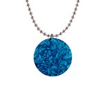 Blue Floral Pattern Texture, Floral Ornaments Texture 1  Button Necklace Front