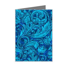 Blue Floral Pattern Texture, Floral Ornaments Texture Mini Greeting Card by nateshop