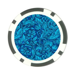 Blue Floral Pattern Texture, Floral Ornaments Texture Poker Chip Card Guard by nateshop