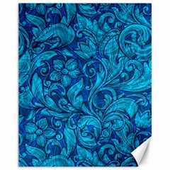 Blue Floral Pattern Texture, Floral Ornaments Texture Canvas 11  X 14  by nateshop