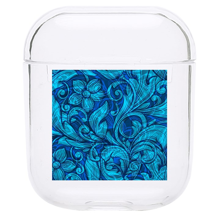 Blue Floral Pattern Texture, Floral Ornaments Texture Hard PC AirPods 1/2 Case