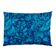 Blue Floral Pattern Texture, Floral Ornaments Texture Pillow Case (two Sides) by nateshop